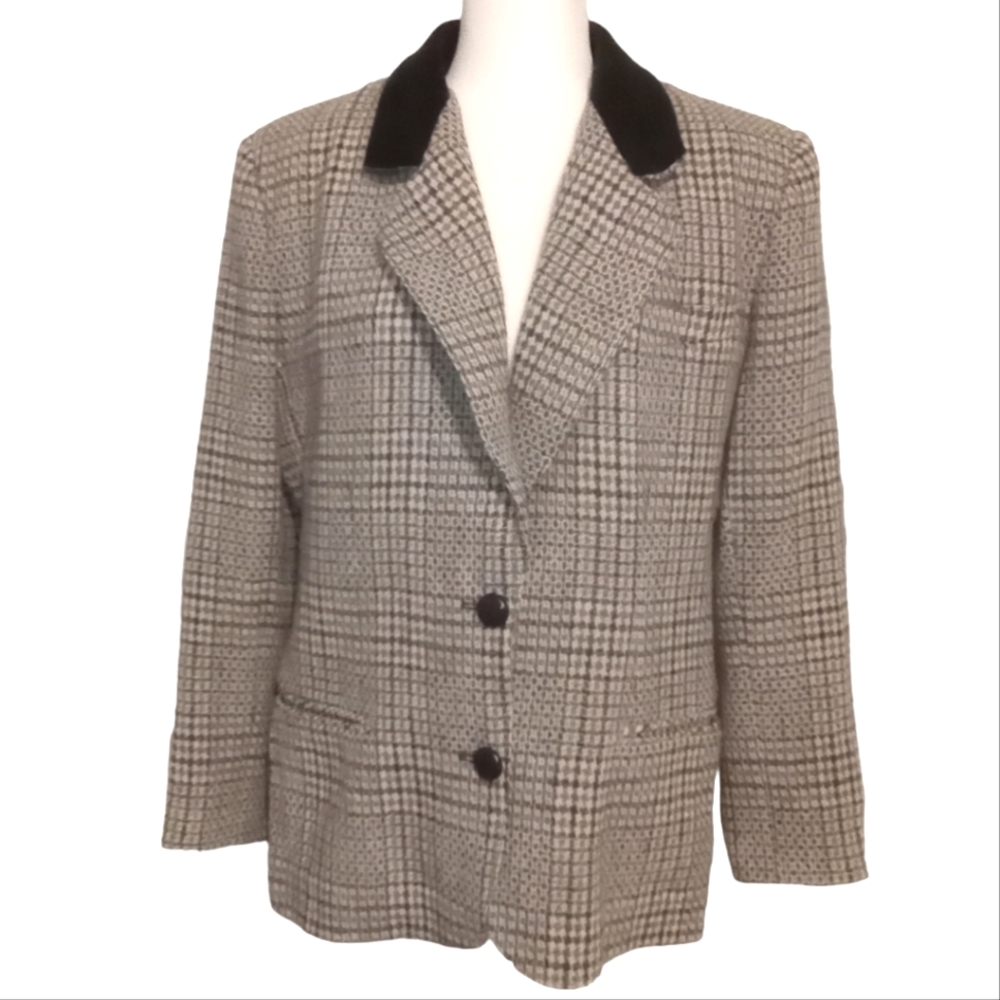 Vintage Giorgio Sant'Angelo 100% Pure New Wool Black Women's Blazer Size 14